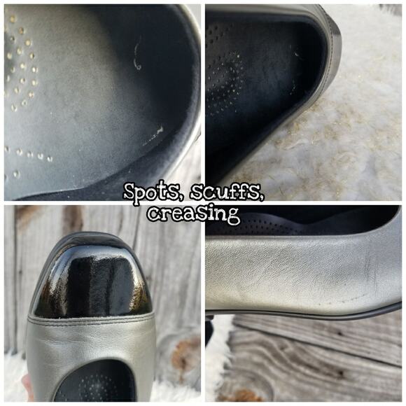 Square Toe Flats SAS Coco Size 6.5 Graphite Two Tone Grey Black Leather Cap Toe - Picture 11 of 14